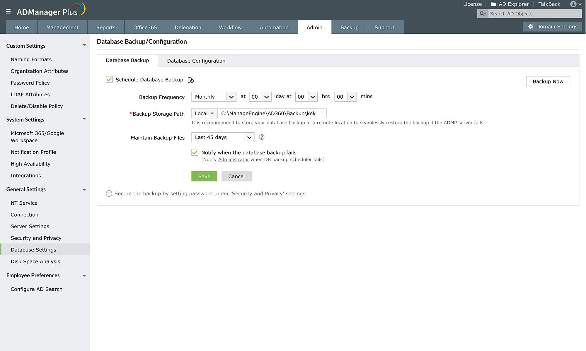 Database Settings